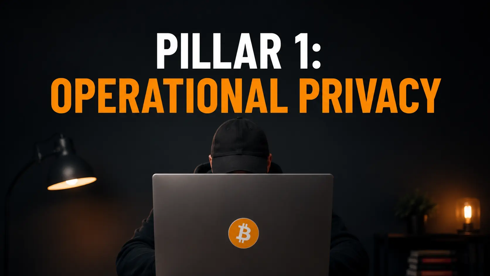 Pillar 1: Operational Privacy — a person at a Bitcoin-stickered laptop