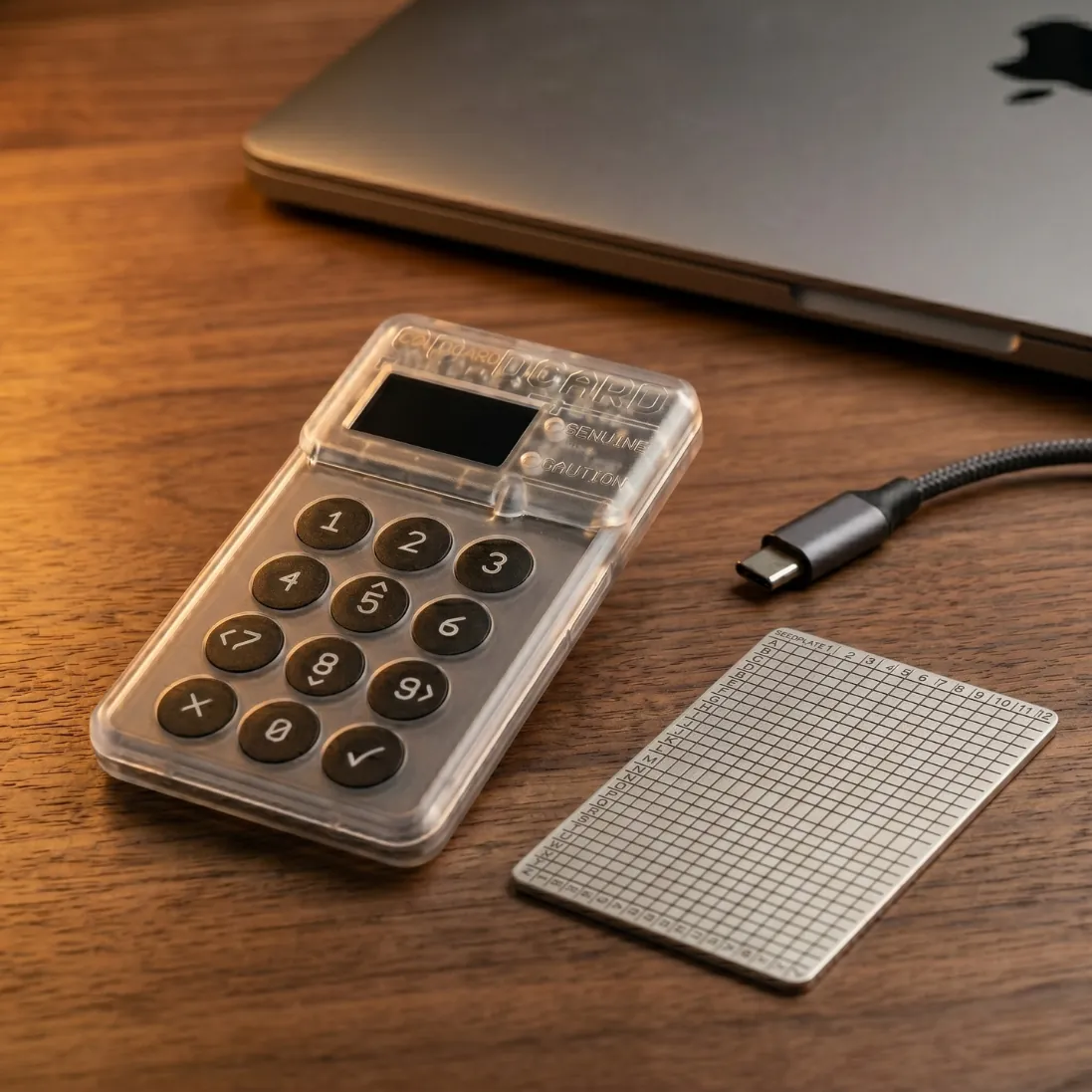 Self-Custody Setup — Coldcard hardware wallet on a desk